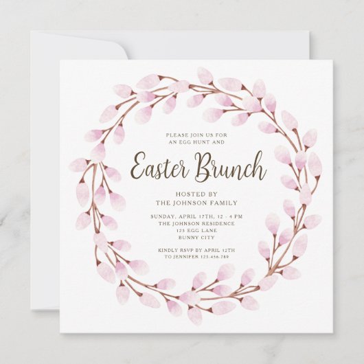 Schattige Roze Botanische Pasen Brunch Kaart (Voorkant)
