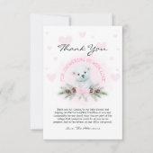 Schattige Roze Bow Beer Cub Meisje Winter Baby sho Bedankkaart (Voorkant)