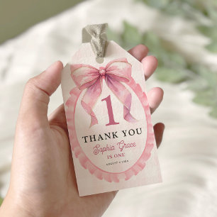 Schattige Roze Bow Coquette 1e Verjaardag Cadeaulabel