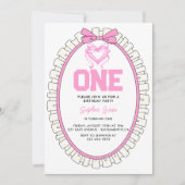 Schattige Roze Bow Coquette 1e Verjaardag Kaart (Voorkant)