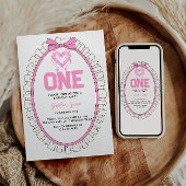 Schattige Roze Bow Coquette 1e Verjaardag Kaart