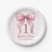 Schattige Roze Bow Coquette 1e Verjaardag Papieren Bordje (Voorkant)