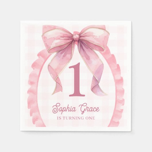 Schattige Roze Bow Coquette 1e Verjaardag Servet (Voorkant)