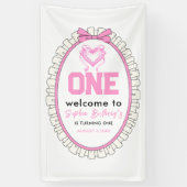 Schattige Roze Bow Coquette 1e Verjaardag Spandoek (Verticaal)