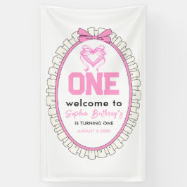 Schattige Roze Bow Coquette 1e Verjaardag Spandoek