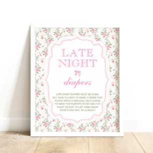 Schattige Roze Bow Meisje Baby shower Late Night L Poster