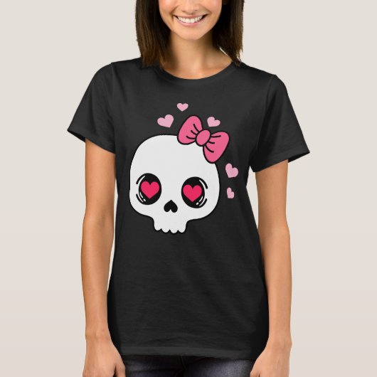 Schattige Roze Bow Skull T-shirt (Voorkant)