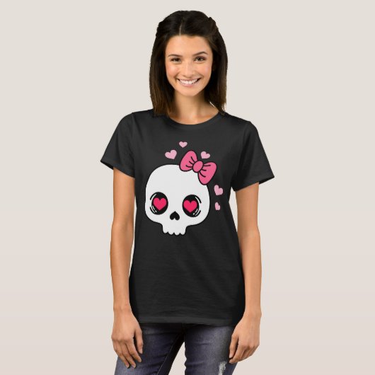 Schattige Roze Bow Skull T-shirt (Voorkant volledig)