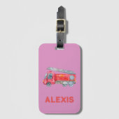 Schattige Roze Brandmotor Monogram Gepersonaliseer Bagagelabel (Voorkant (verticaal))
