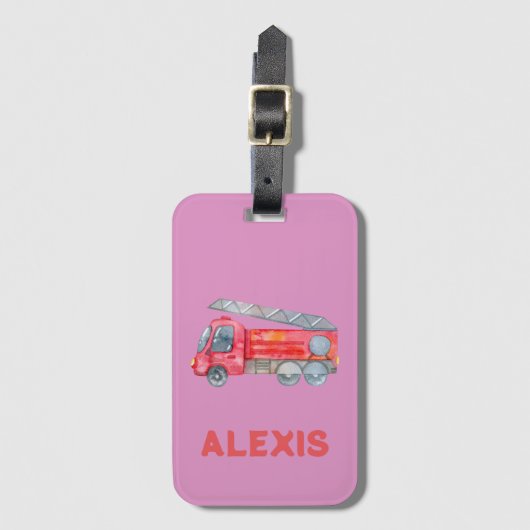 Schattige Roze Brandmotor Monogram Gepersonaliseer Bagagelabel (Voorkant (verticaal))