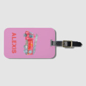 Schattige Roze Brandmotor Monogram Gepersonaliseer Bagagelabel (Voorkant (horizontaal))