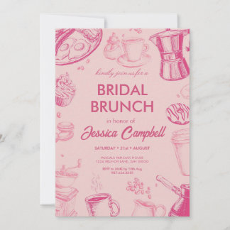 Schattige Roze Bruiloftsbrunch Met Bruid Bruiloftf Kaart