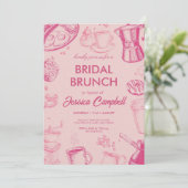 Schattige Roze Bruiloftsbrunch Met Bruid Bruiloftf Kaart (Staand voorkant)