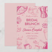 Schattige Roze Bruiloftsbrunch Met Bruid Bruiloftf Kaart (Voorkant / Achterkant)