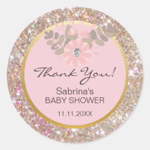 Schattige roze, bruin, glitter gouden Baby shower Ronde Sticker