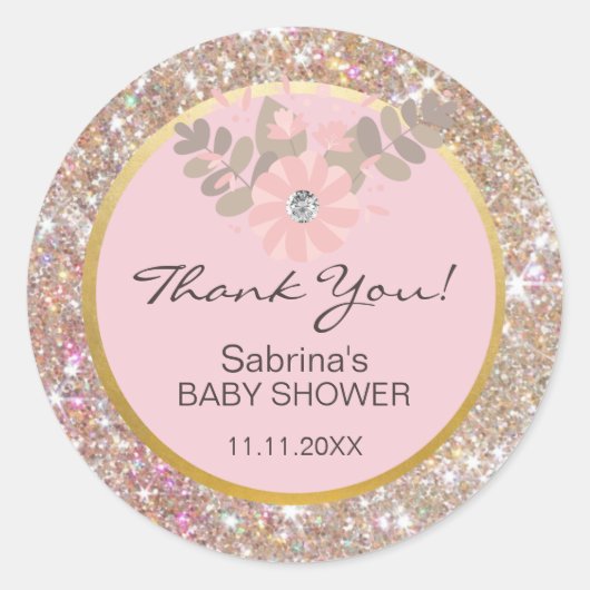 Schattige roze, bruin, glitter gouden Baby shower  Ronde Sticker (Voorkant)