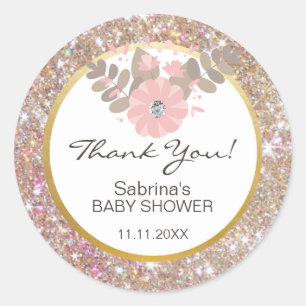 Schattige roze, bruin, glitter gouden Baby shower Ronde Sticker