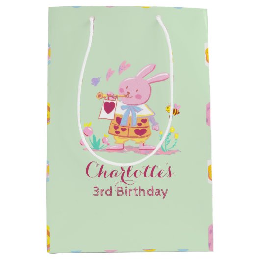 Schattige Roze Bunny Egg Pattern Kids Verjaardag G Medium Cadeauzakje (Voorkant)