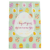 Schattige Roze Bunny Egg Pattern Kids Verjaardag G Medium Cadeauzakje (Achterkant)