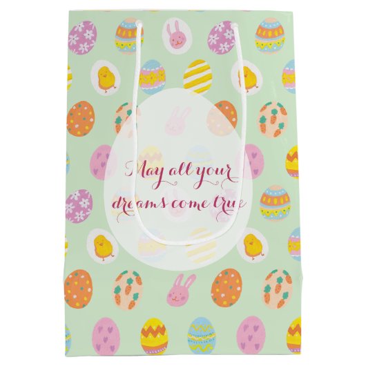 Schattige Roze Bunny Egg Pattern Kids Verjaardag G Medium Cadeauzakje (Achterkant)