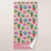 Schattige Roze Cactus Badhanddoek (Badhanddoek)