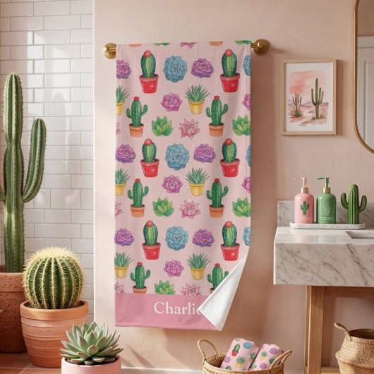 Schattige Roze Cactus Badhanddoek
