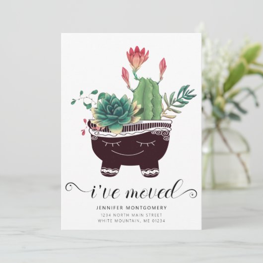 Schattige roze cactus vetplanten grillige pot verp aankondiging (Staand voorkant)