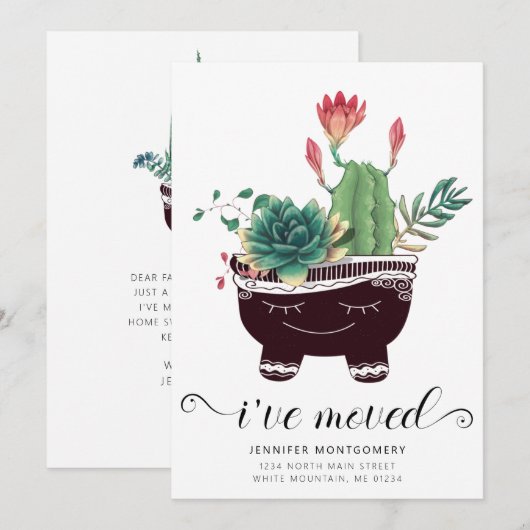 Schattige roze cactus vetplanten grillige pot verp aankondiging (Voorkant / Achterkant)