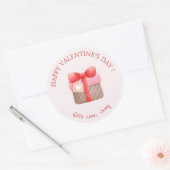 Schattige Roze Cadeau Gelukkige Valentijnsdag Ronde Sticker (Envelop)