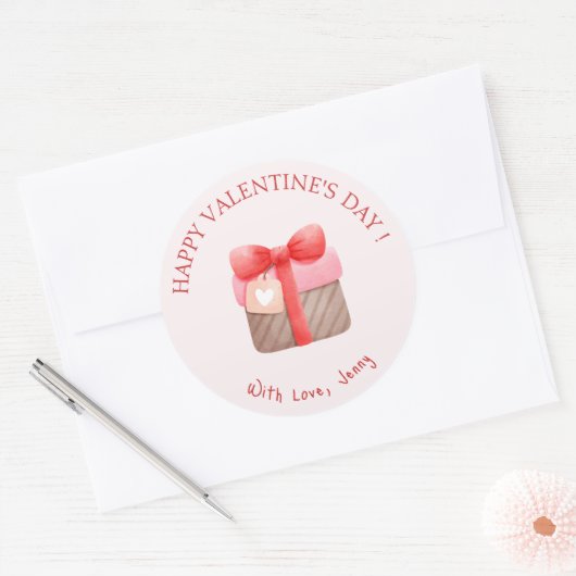 Schattige Roze Cadeau Gelukkige Valentijnsdag Ronde Sticker (Envelop)