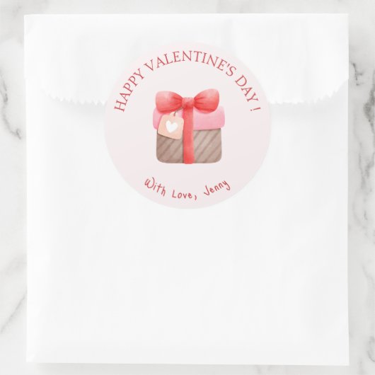 Schattige Roze Cadeau Gelukkige Valentijnsdag Ronde Sticker (Tas)