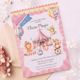 Schattige Roze  Carnaval Circus Baby shower Kaart