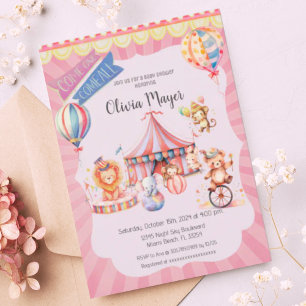 Schattige Roze  Carnaval Circus Baby shower Kaart