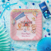Schattige Roze  Carnaval Circus Baby shower Papieren Bordje (Feest)