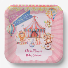 Schattige Roze  Carnaval Circus Baby shower Papieren Bordje