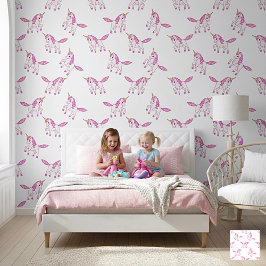 Schattige Roze Cartoon Eenhoorn Behang