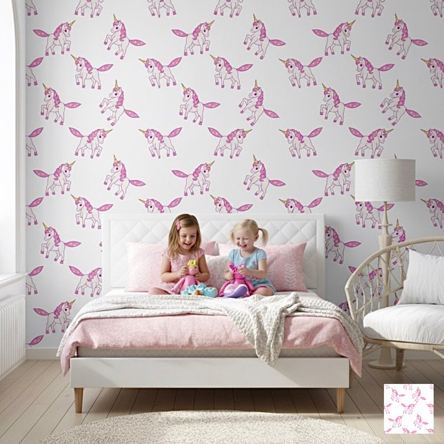 Schattige Roze Cartoon Eenhoorn Behang (Creator heeft geüpload)