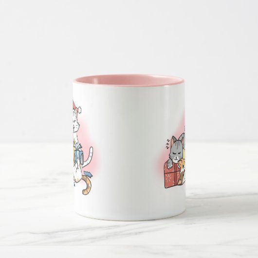 Schattige Roze Cartoon Kitten Kerst Mok (Midden)