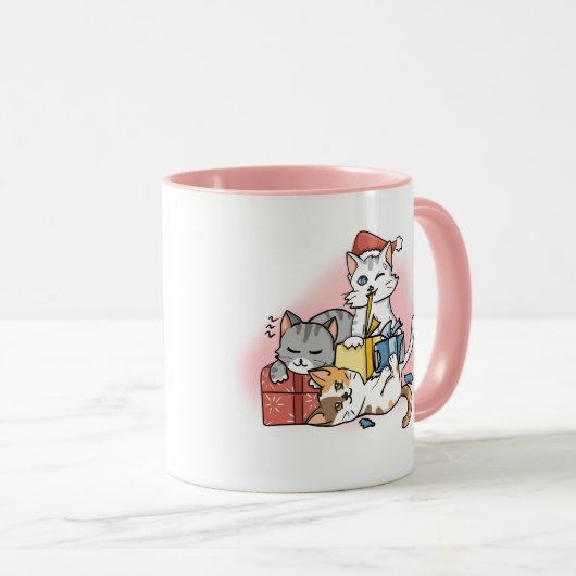Schattige Roze Cartoon Kitten Kerst Mok (Voorkant rechts)