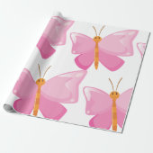 Schattige Roze Cartoon Vlinder Cadeaupapier (Uitgerold)
