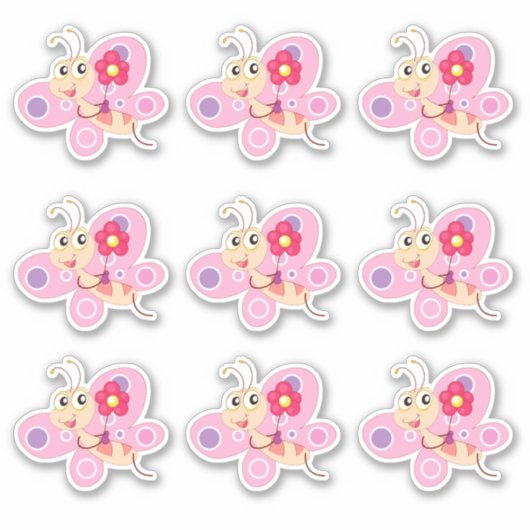 Schattige Roze Cartoon Vlinder Sticker (Voorkant)