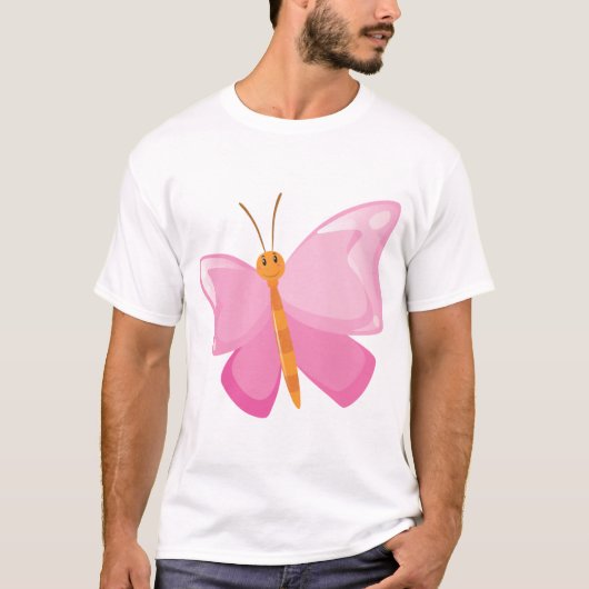 Schattige Roze Cartoon Vlinder T-shirt (Voorkant)