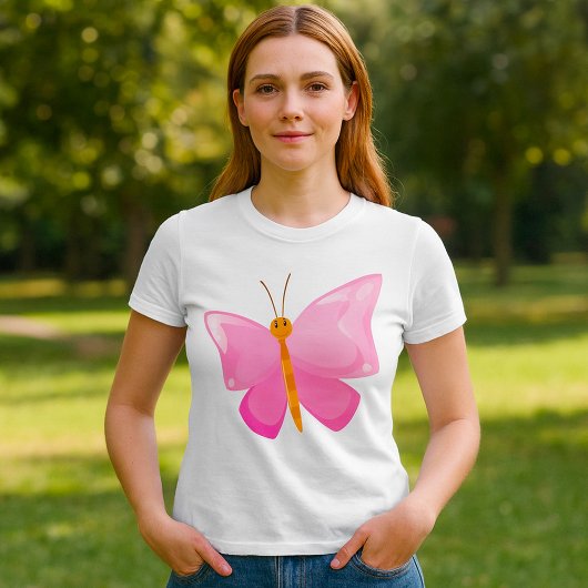 Schattige Roze Cartoon Vlinder T-shirt