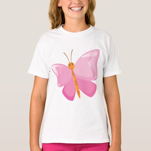 Schattige Roze Cartoon Vlinder T-shirt (Voorkant)