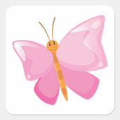 Schattige Roze Cartoon Vlinder Vierkante Sticker (Voorkant)