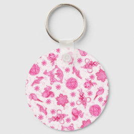 Schattige Roze Chic Ditsy Vakantie Kerst Ornament Sleutelhanger
