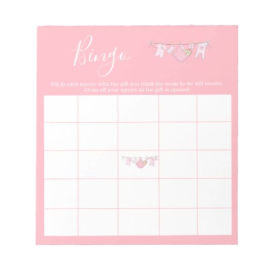 Schattige Roze Clothesline Meisje Baby shower Bing Notitieblok (Voorkant)