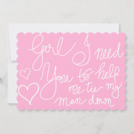 Schattige Roze Cool Script Typografie Bruidsmeisje Kaart