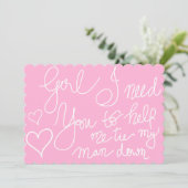 Schattige Roze Cool Script Typografie Bruidsmeisje Kaart (Staand voorkant)