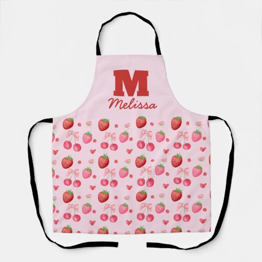 Schattige Roze Coquette Berry Pattern Monogram Schort (Voorkant)